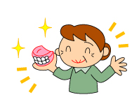 良い入れ歯を作ってもらって喜んでいる女性のイラスト